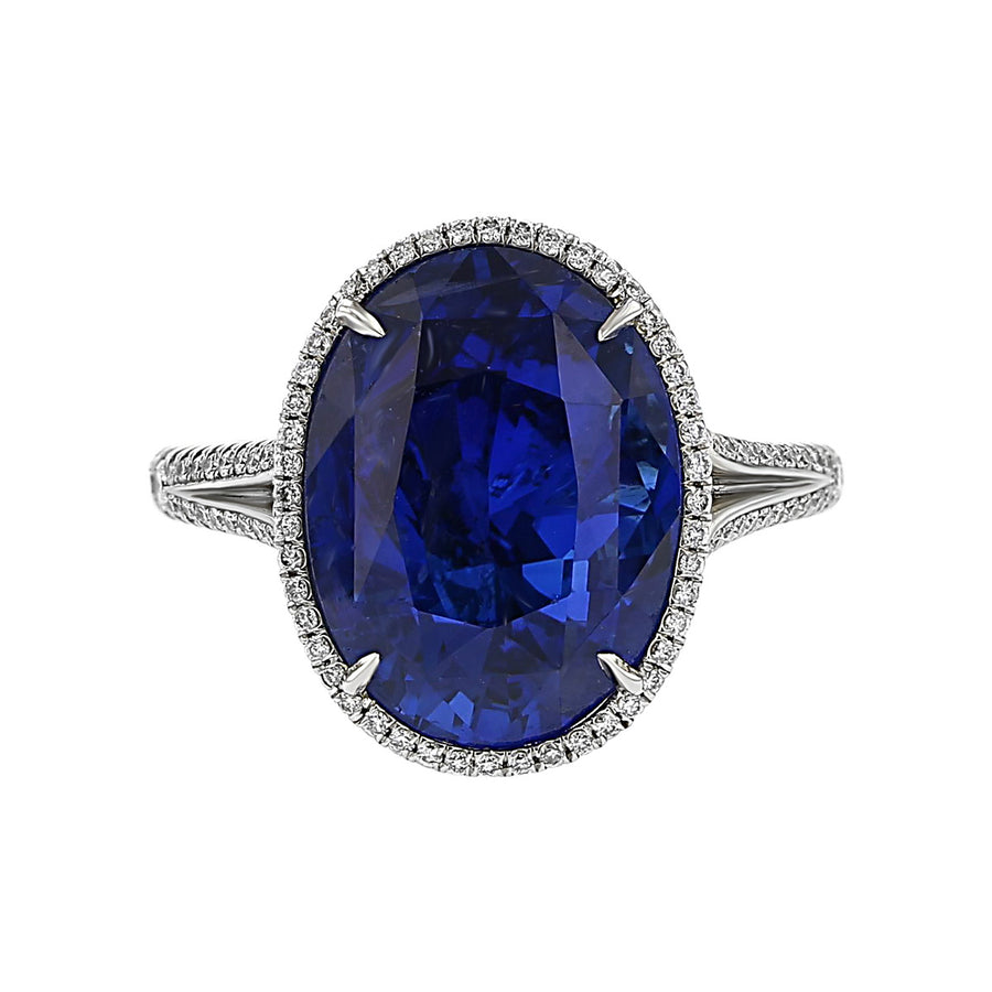 Platinum Madagascar Sapphire and Diamond Halo Ring
