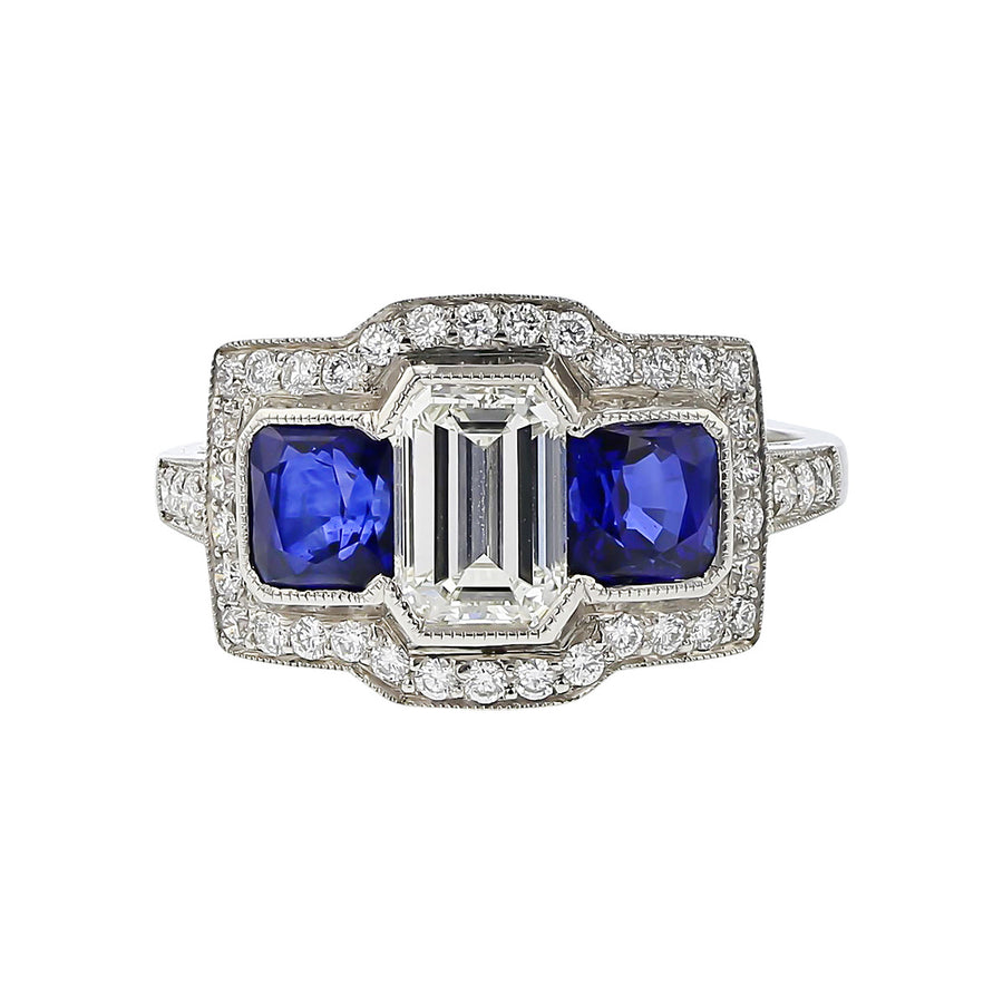 Emerald-cut Diamond and Emerald-cut Sapphire Ring