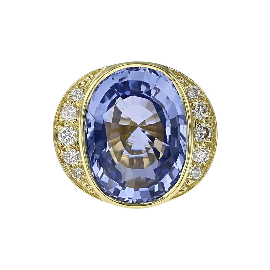 18K Yellow Gold Sapphire and Diamond Halo Ring