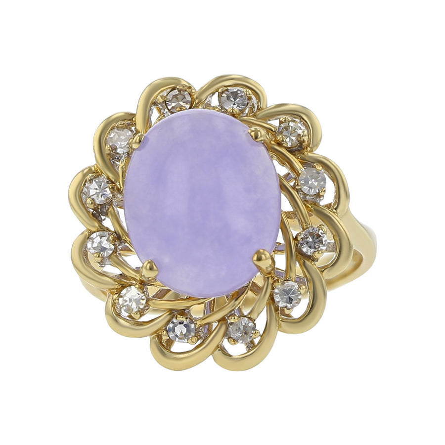 Mid-Century Lavender Jade and Diamond Halo Ring