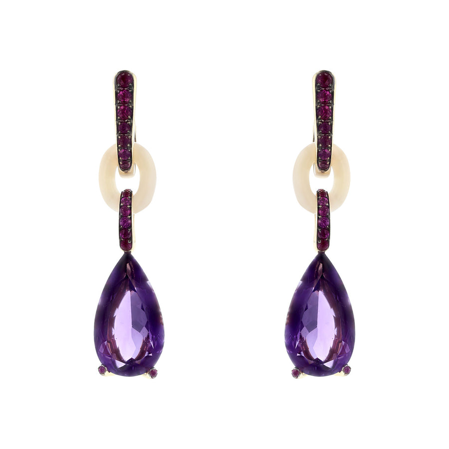 18K Rose Gold Amethyst, Pink Sapphire and Opal Drop Earrings
