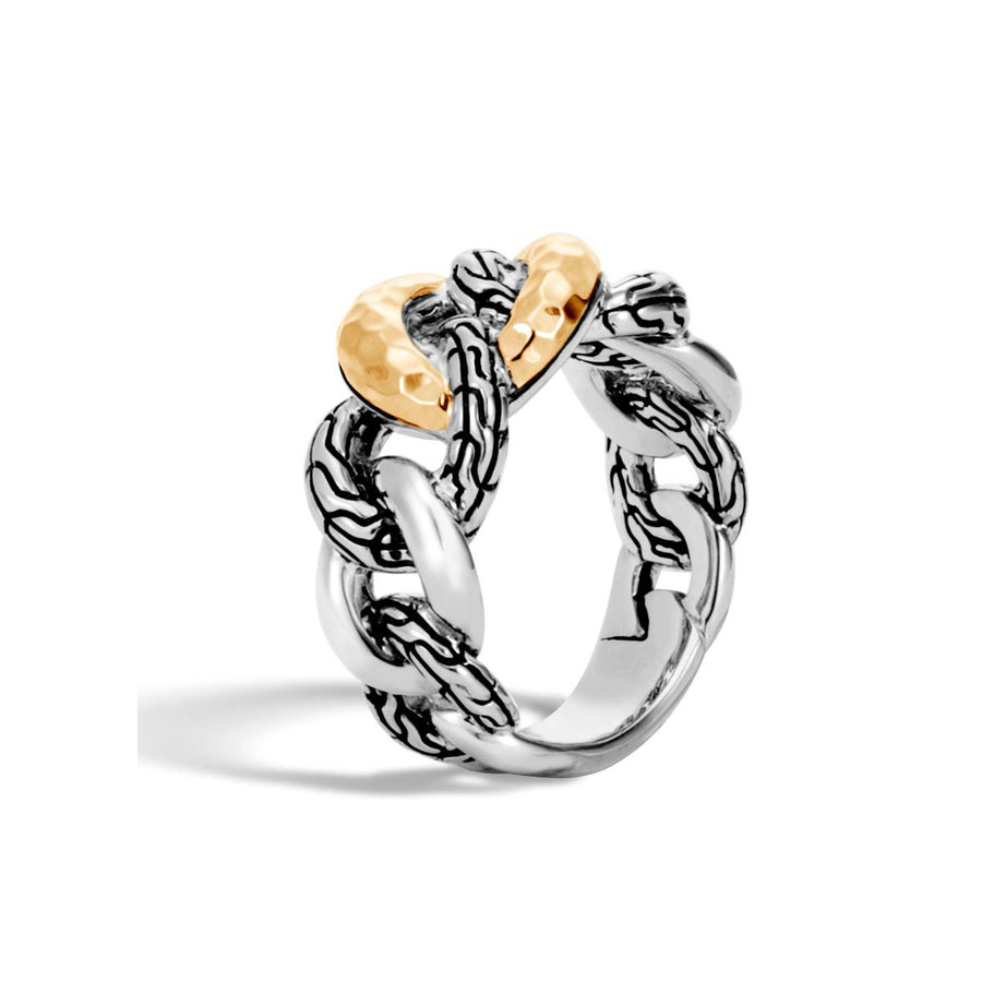 Classic Chain Hammered Gold and Silver Band Ring