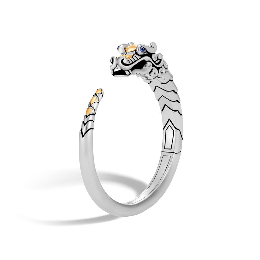 Legends Naga 18K Gold and Silver Small Kick Cuff  with Blue Sapphire Eyes