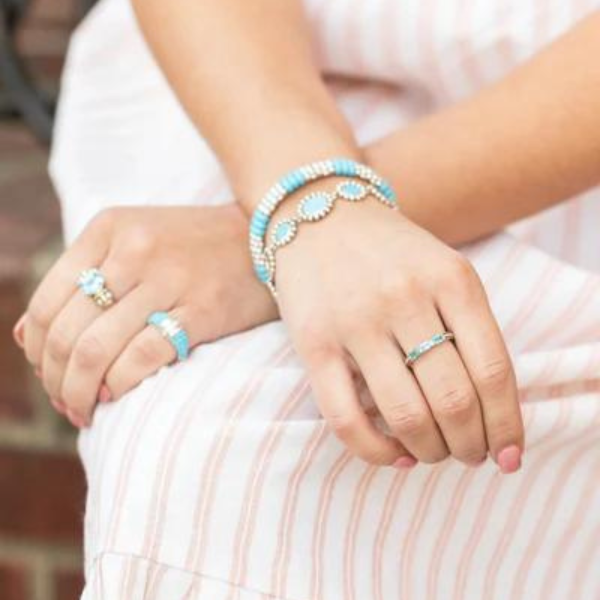 turquoise bracelet and rings