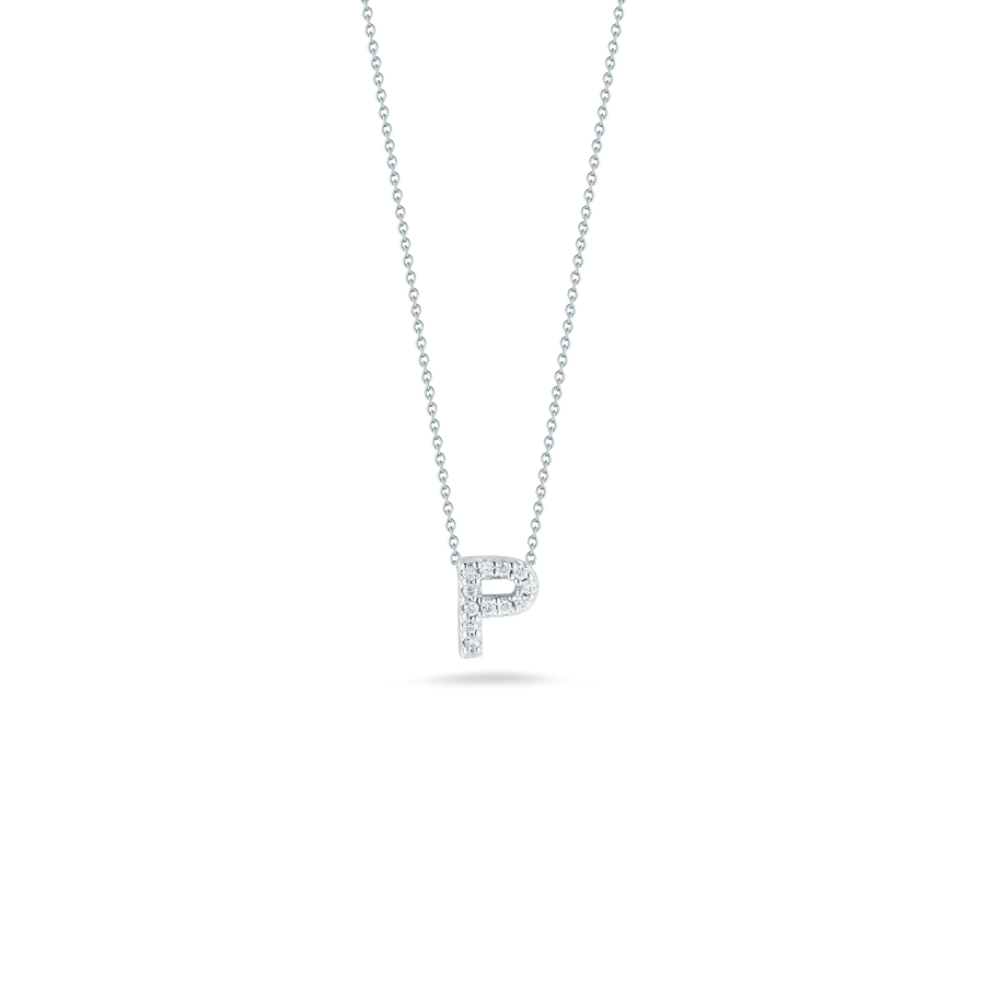 Tiny Treasures 0.05ct Diamond Love Letter "P" Pendant in 18K White Gold, 16-18" chain