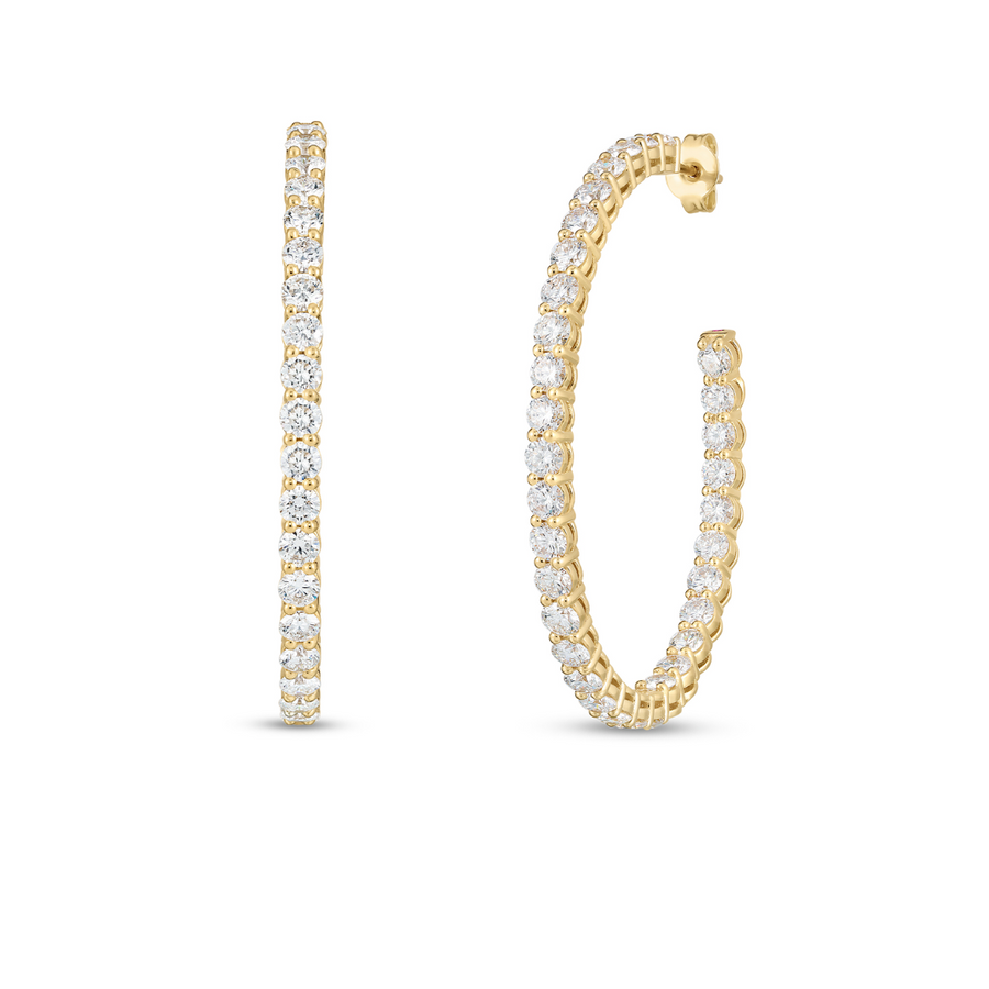 18K Yellow Gold Diamond Hoop Earrings