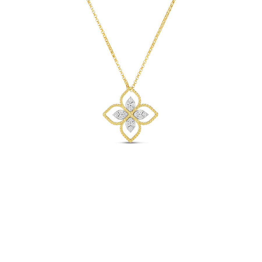 Principessa 0.16ct Diamond Pendant in 18K Yellow and White Gold, 17" chain