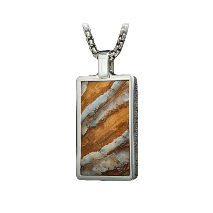 P44 MT BR Shift Woolly Mammoth Tooth Inlay Dog Tag Pendant in Sterling Silver, 22" chain