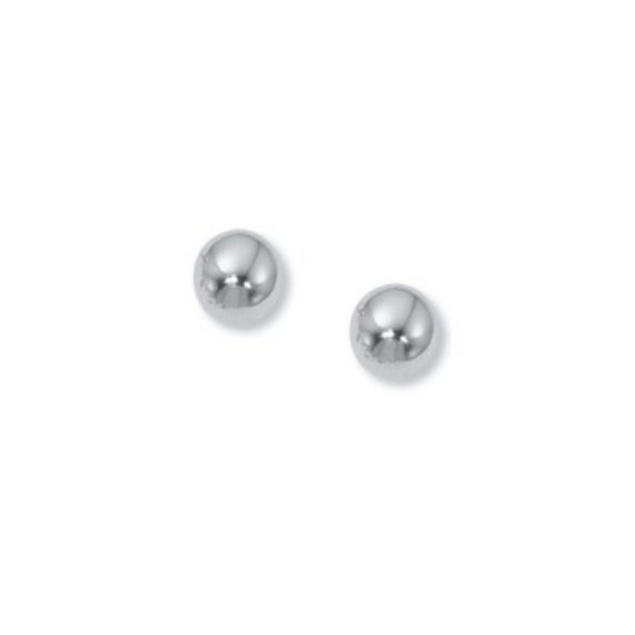 Pair of silver ball earrings on a white background