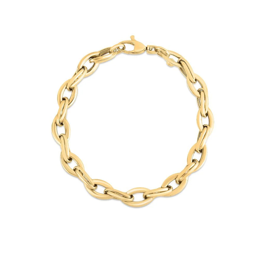 Designer Gold Almond Link Bracelet in 18K Yellow Gold, 7"