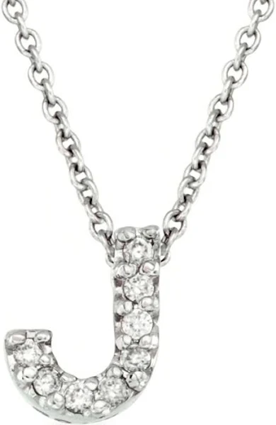 Tiny Treasures 0.04ct Diamond Love Letter "J" Pendant in 18K White Gold, 16-18" chain