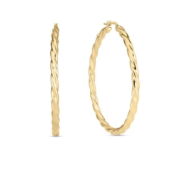 Designer Twisted Hoop Earrings in 18K Yellow Gold, Medium