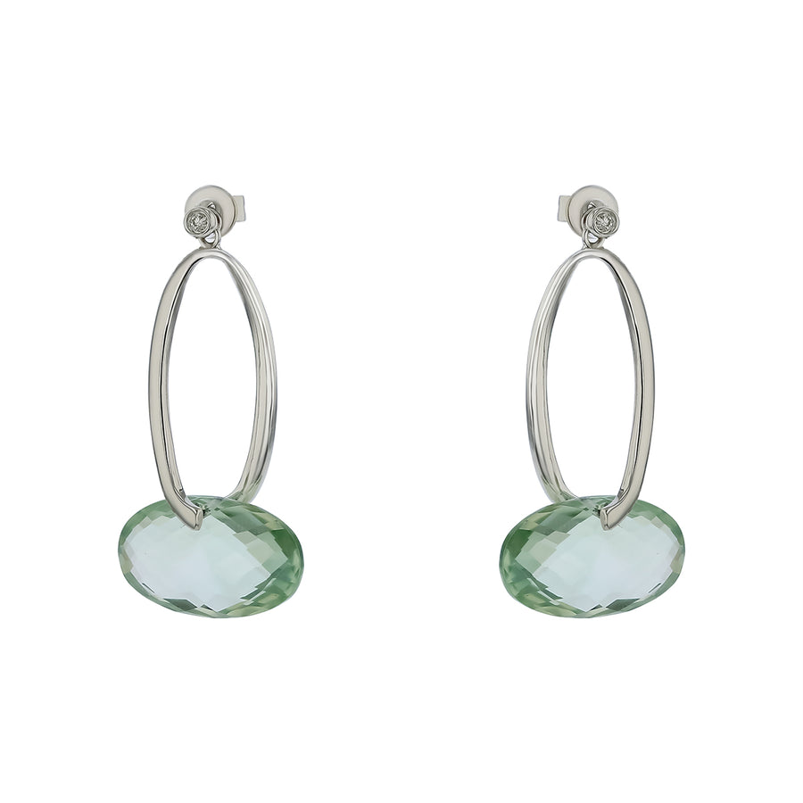 15.34ct Green Amethyst and 0.03ct Diamond Drop Earring in 14k White Gold