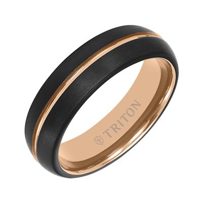 6.5mm Brushed Band in Black Tungsten and Rose, size 10