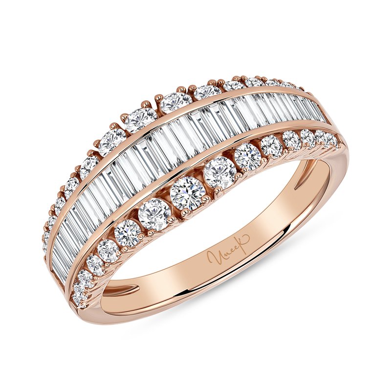 Lace 0.56ct Baguette Diamond and 0.55ct Round Diamond 3 Row Ring in 14K Rose Gold, size 6.5