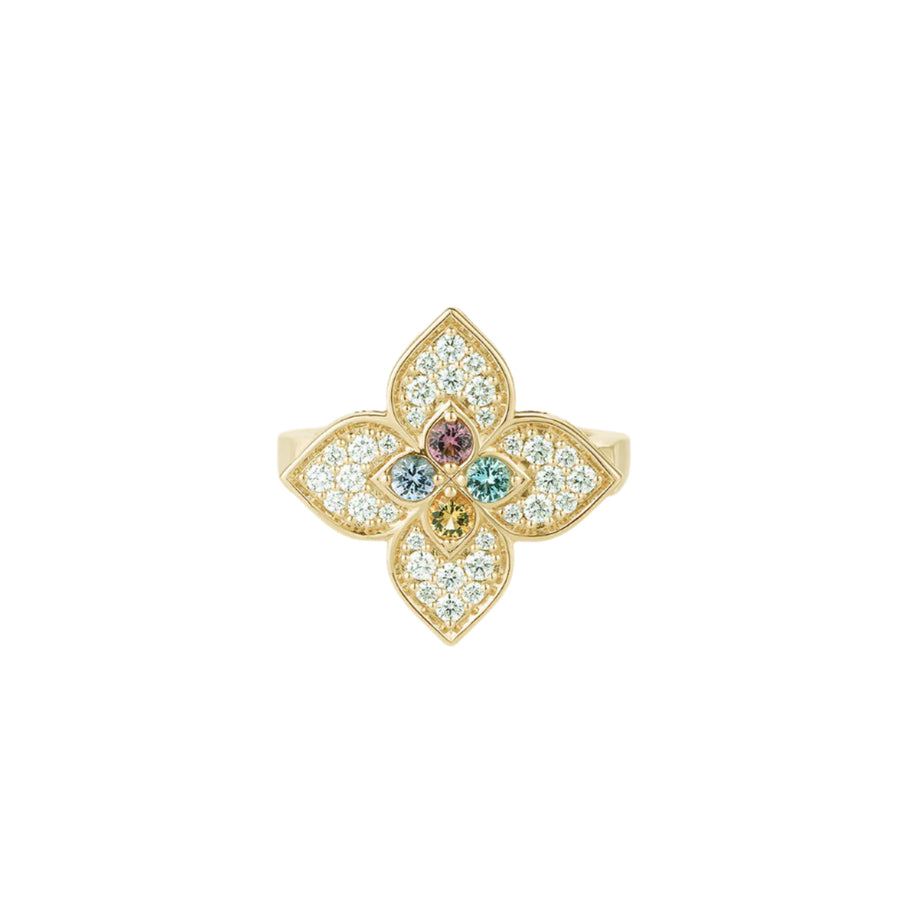 Venetian Princess 0.35ct Diamond, Blue Topaz, Citrine, Rubellite, Ruby and Tanzanite Ring in 18K Yellow Gold, Size 6.5