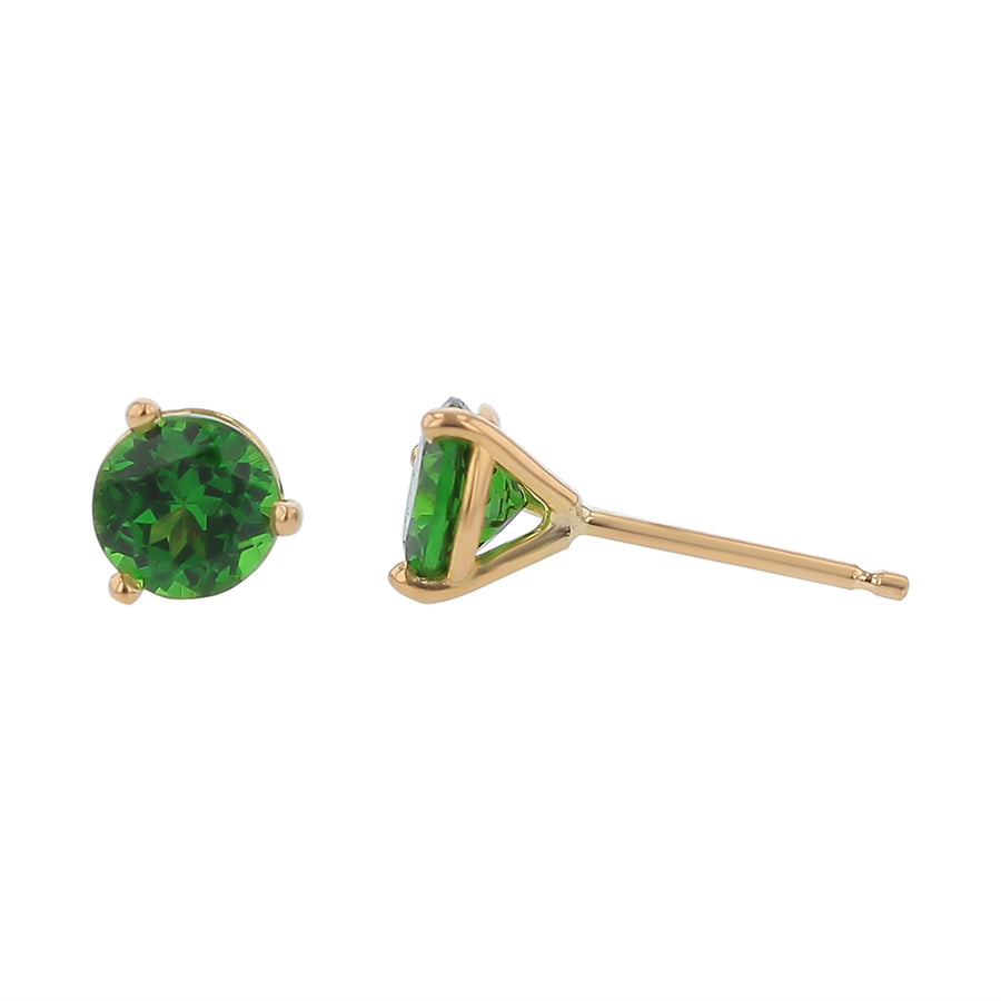 1.32ct 5.1mm Round Kenyan Tsavorite Garnet Stud Earrings in 18k Yellow Gold