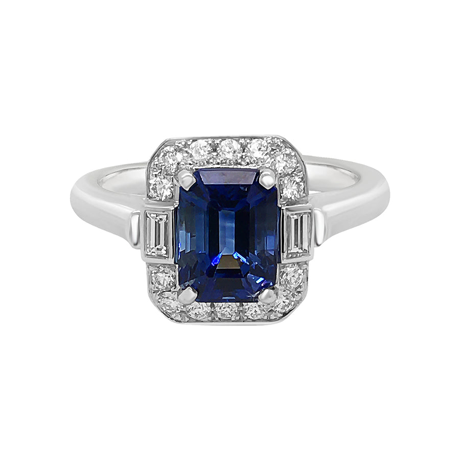 2.00Ct Sapphire and 0.30Ct Diamond Halo Ring in Platinum