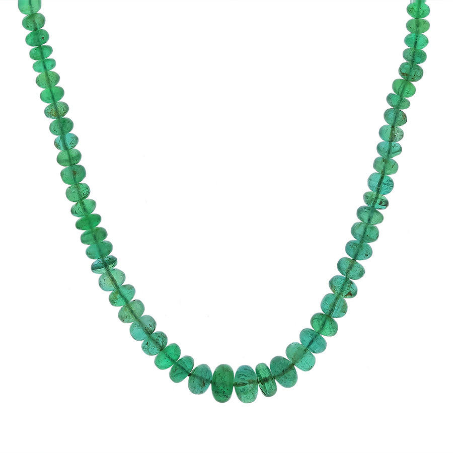 86.92ct Emerald Graduated Bead Necklace in 18K Yellow Gold, 20.5"