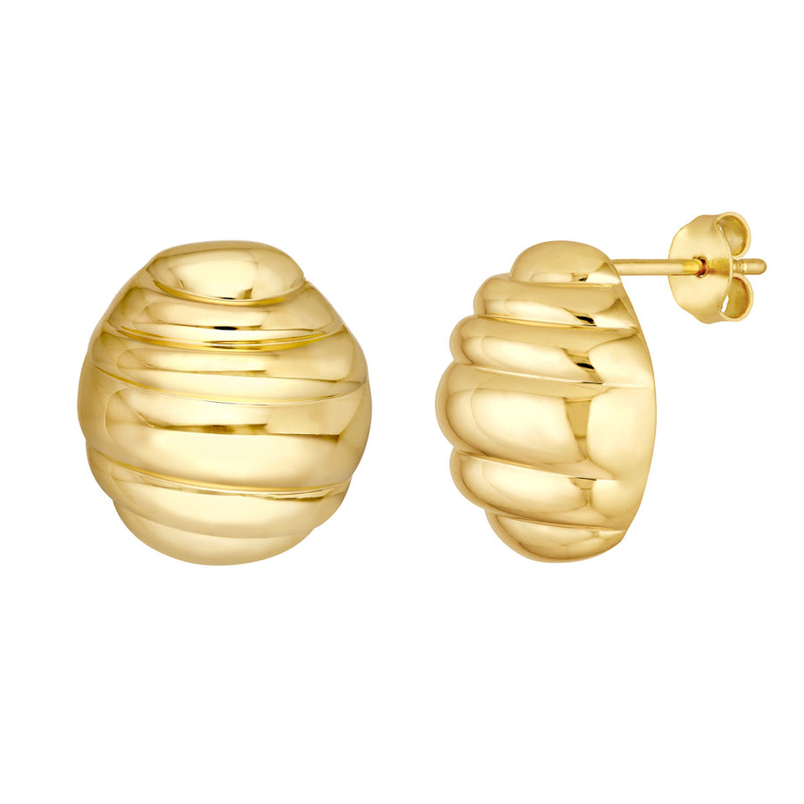 Fluted Oval Stud Earrings in 14K Yellow Gold