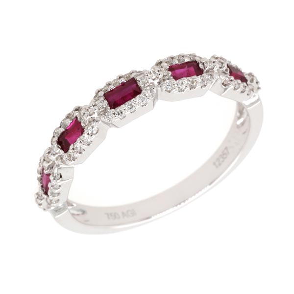 0.42ct Ruby and 0.22ct Diamond Band in 14K White Gold, size 6.5