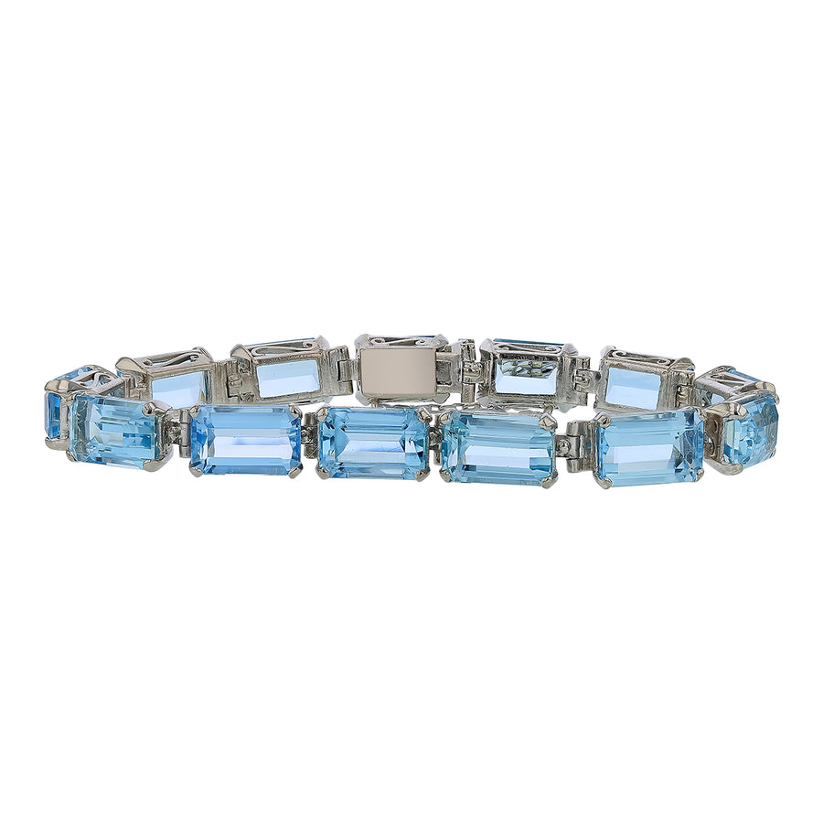 30.68ct Emerald Cut Aquamarine Line Bracelet in 18K White Gold
