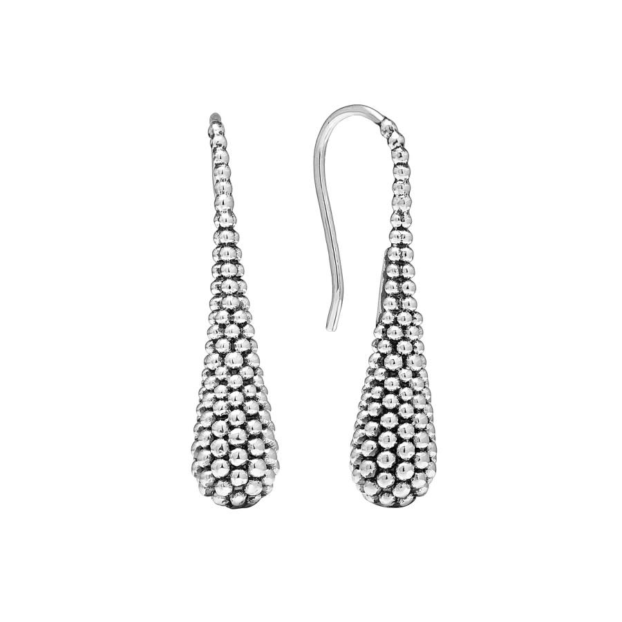 Signature Caviar Beaded Teardrop Wire Earrings in Sterling Silver