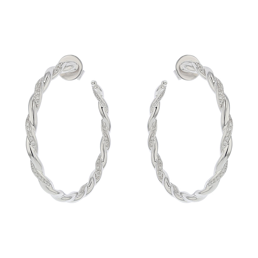 Vine 0.41-0.48Ct Diamond Pave Twist Hoops in 18k White Gold