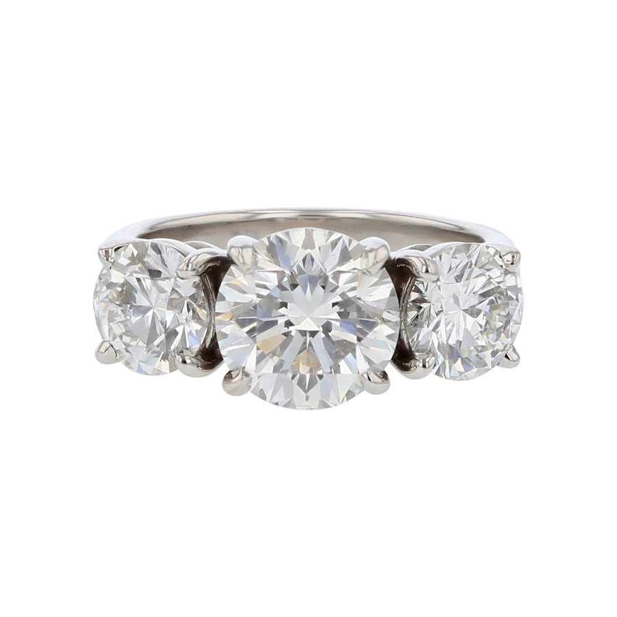 2.56ct Round Brilliant Diamond Center H/VS2 GIA 1.01ct G/VS2 F&I AGSIR GIA Round Brilliant Diamond and 1.01ct Round Brilliant Diamond G/VS2 GIA 3 Stone Ring in Platinum