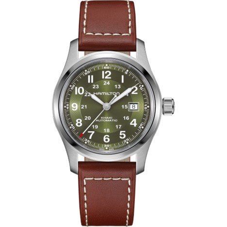 42mm Khaki Field Auto Watch with Green Dial in Stainless Steel, Strap