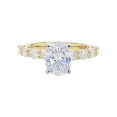 Grand Aire Petite 0.80ct Diamond Ring Semi Mount in 18K Yellow Gold and Platinum, size 6 for 2.00ct Oval Center