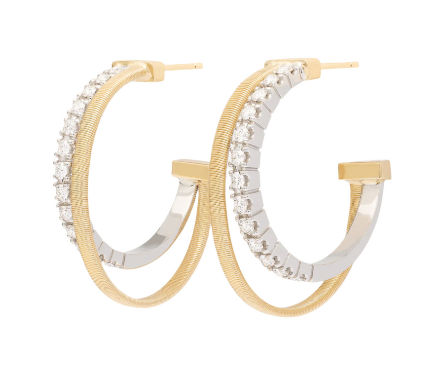 Masai 0.65ct Diamond Double Hoop Earrings in 18K Yellow and White Gold