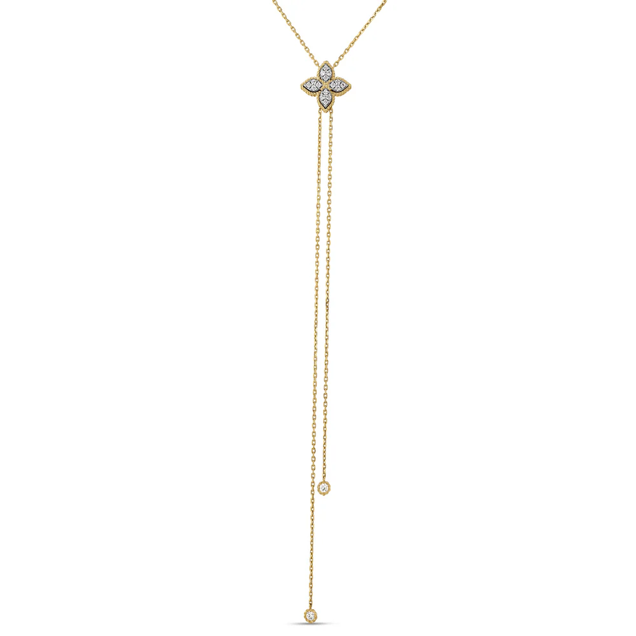 Princess Flower 0.25ct Diamond Lariat Necklace in 18K Yellow and White Gold, 23"