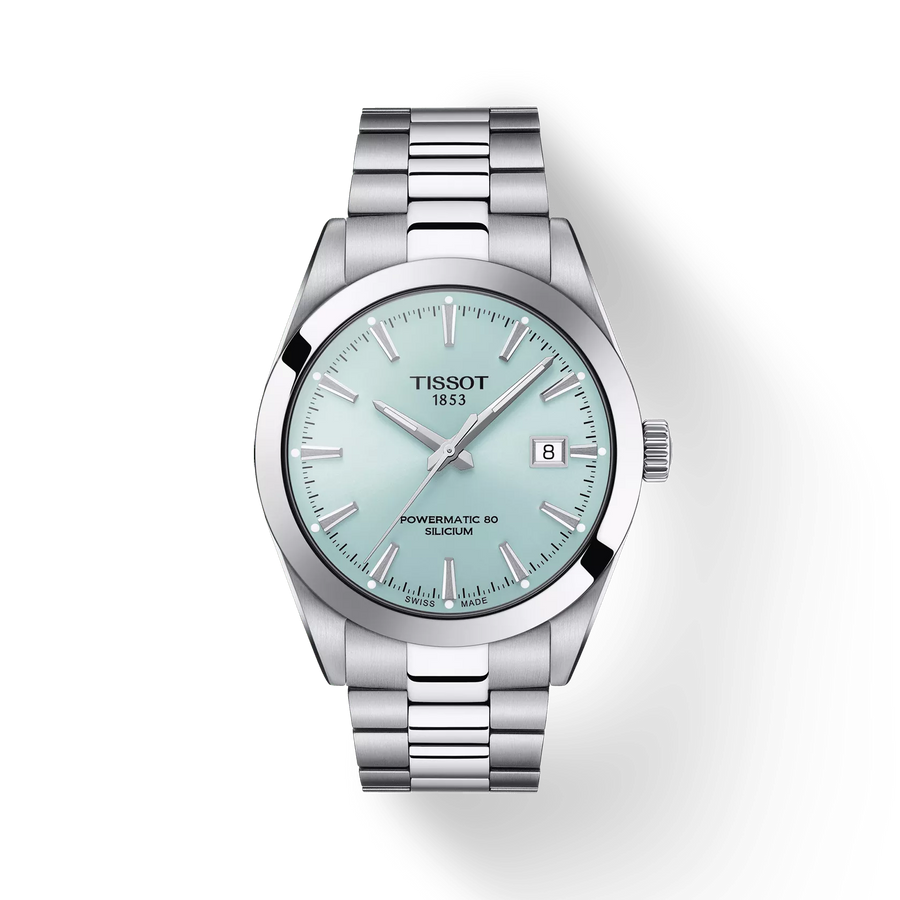 40mm Gentleman Powermatic 80 Silicum Watch with Ice Blue Dial in Stainless Steel, Bracelet