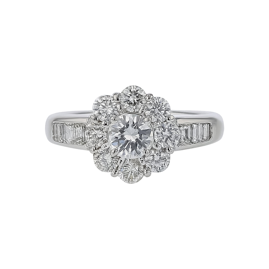 1.55ct Diamond Halo Ring in Platinum, size 5.5