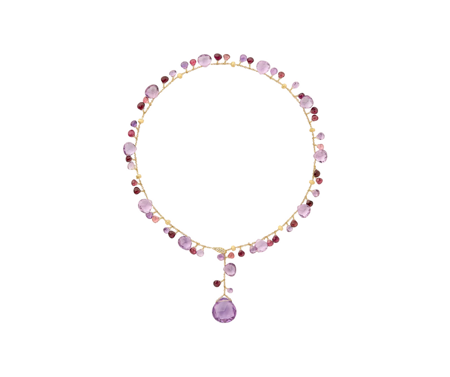Paradise 0.08ct Diamond and Multi Gemstone Lariat Necklace in 18K Yellow Gold, 17.25"
