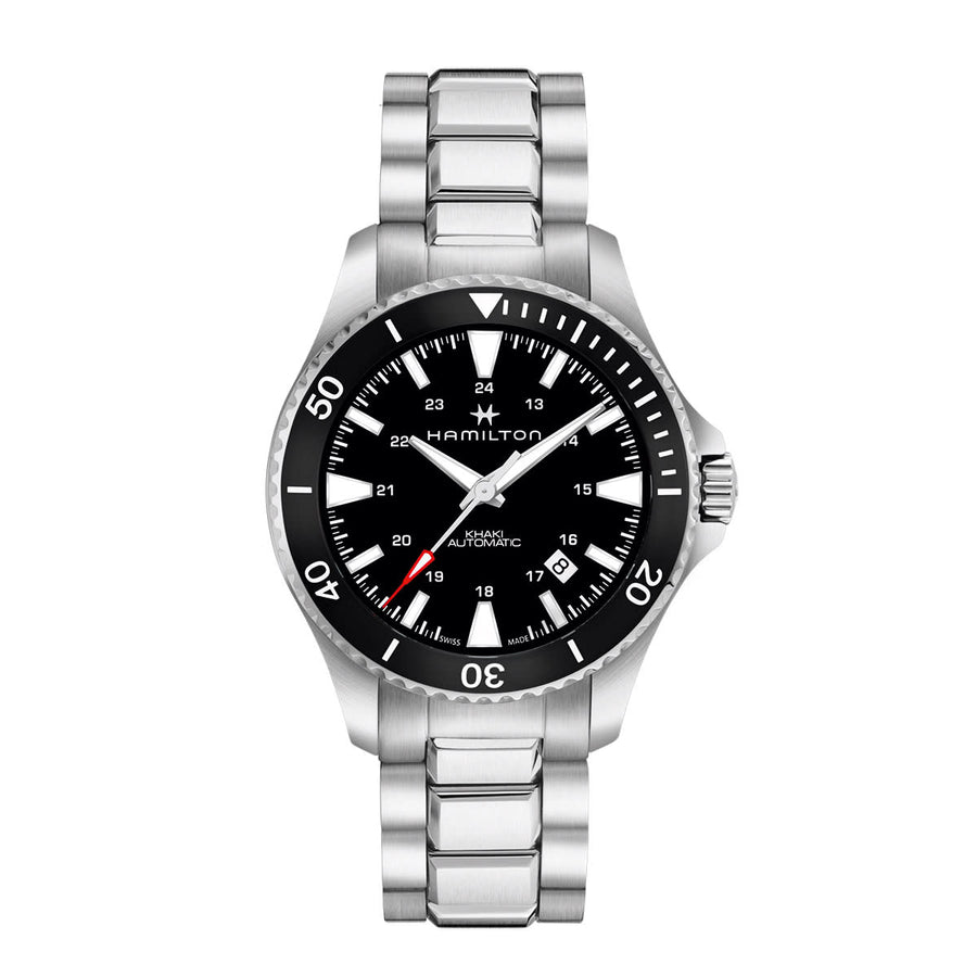 40mm Khaki Navy Scuba Automatic Watch with Black Dial  in Stainless Steel, Bracelet