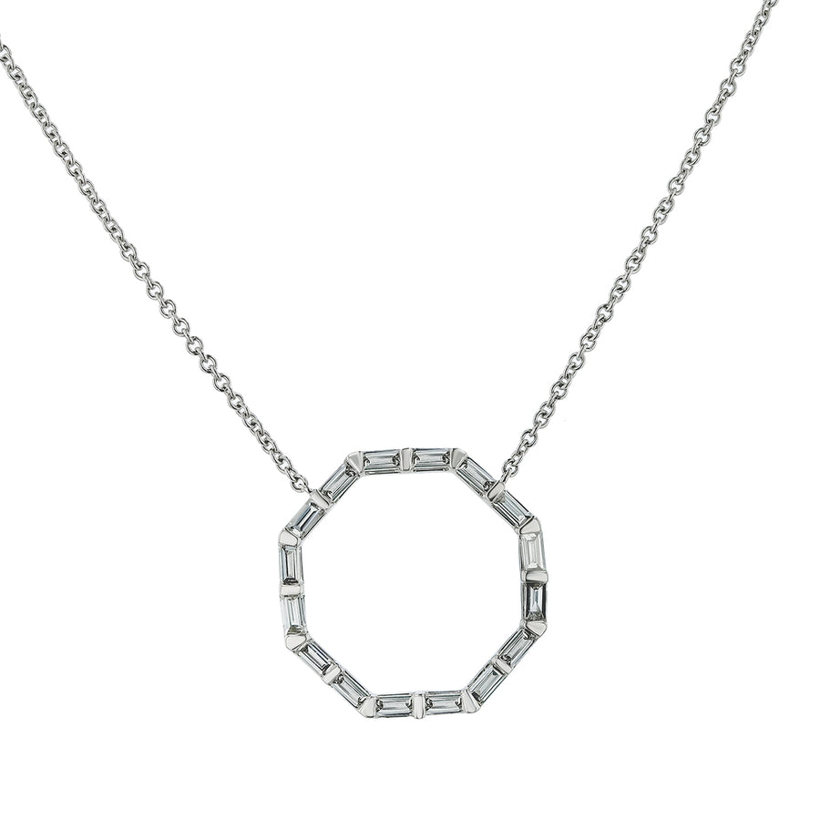 Medallion 0.29ct Baguette Diamond Necklace in 14K White Gold, 18"