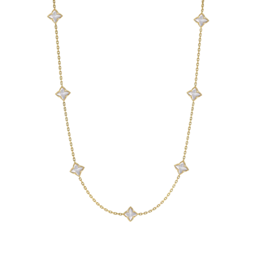 Venetian Princess Carnival 3.50ct Mother of Pearl Station Necklace in 18K Yellow Gold, 18"