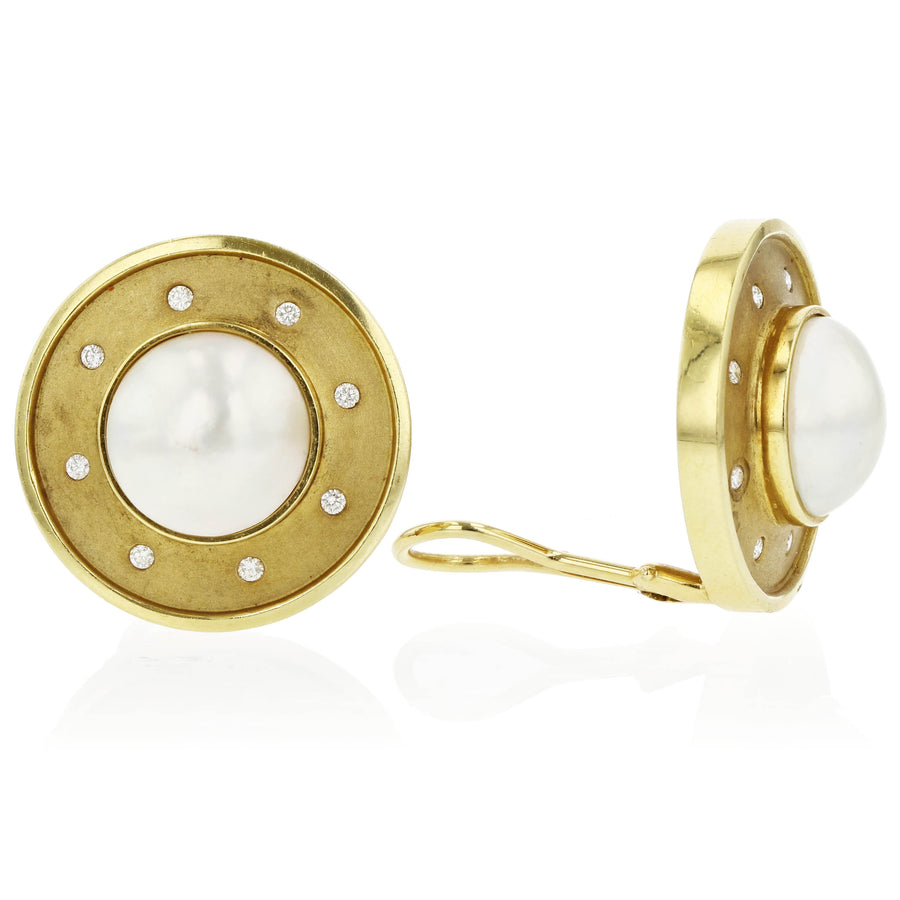 0.32ct Diamond and Mabe Pearl Clip-On Earrings in 14K Yellow Gold