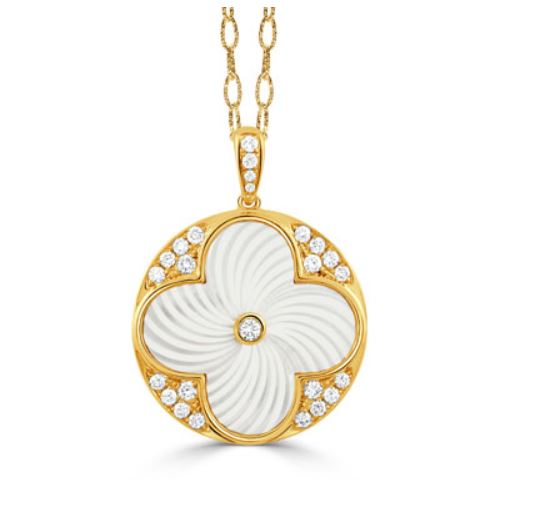 Ondelle 0.31ct Diamond and Carved Mother of Pearl Pendant in 18K Yellow Gold, without chain