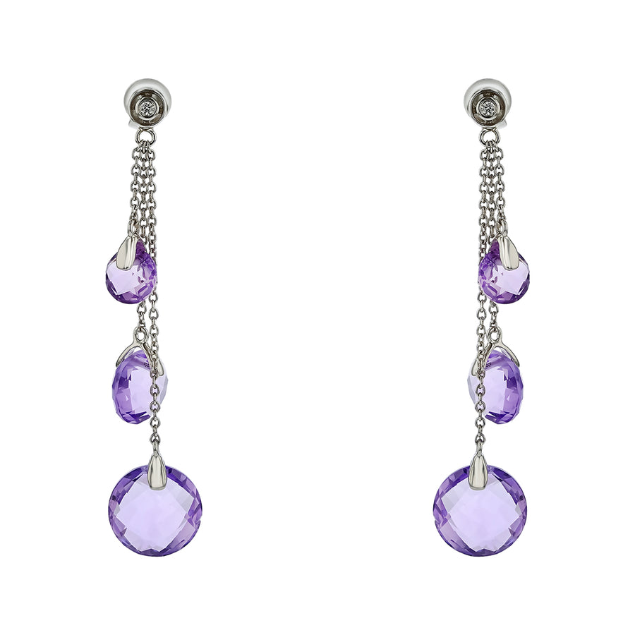 11.60ct Amethyst and 0.03ct Diamond Drop Earrings in 14K White Gold