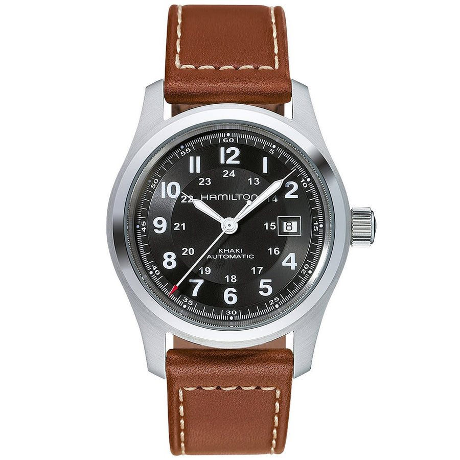 42mm Khaki Field Automatic Watch with Black Dial in Stainless Steel, Strap