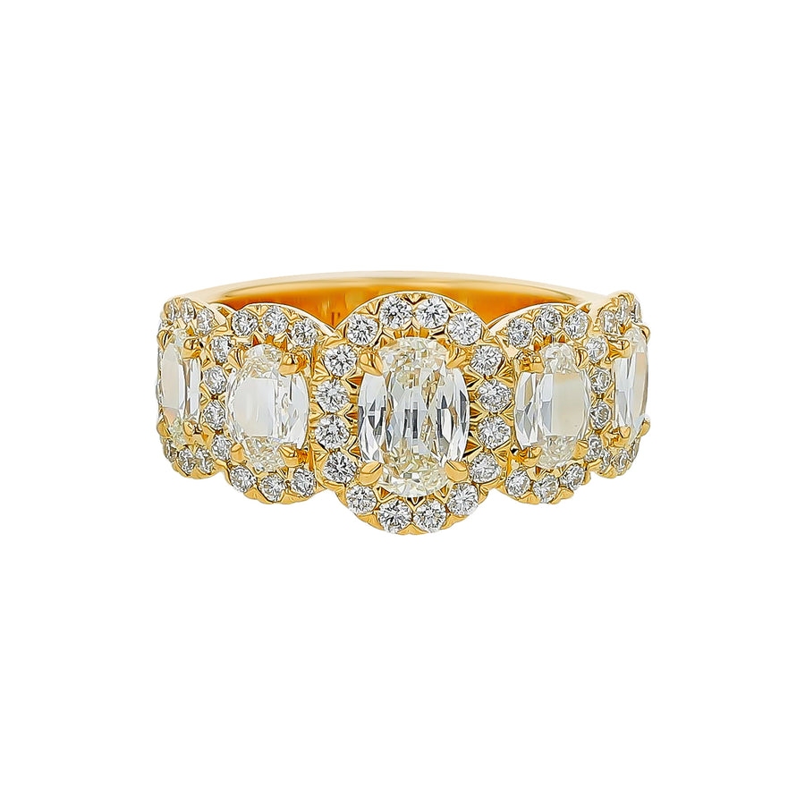 L'Amour 2.10ct Crisscut Oval and Round Diamond Halo Ring in 18K Yellow Gold, size 6.5