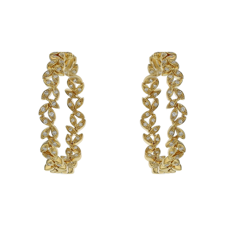 Stackable 0.63ct Diamond Floral Hoop Earrings in 14K Yellow Gold