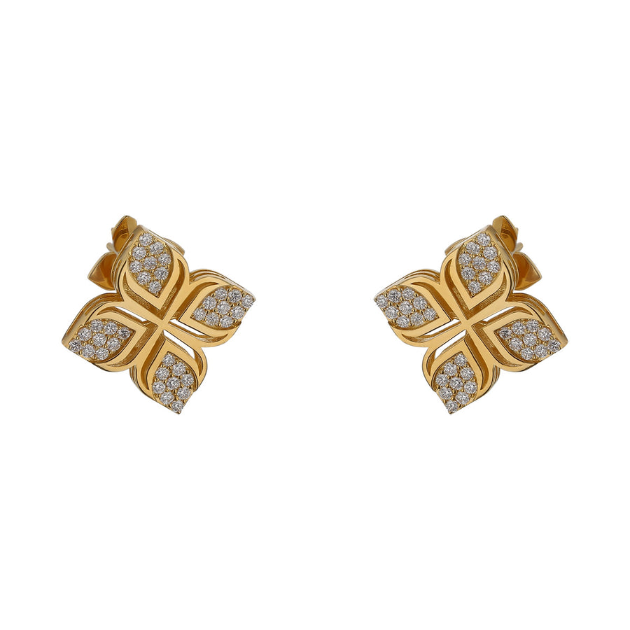 Abrabesque 0.68ct Diamond Flower Earrings in 18K Yellow Gold