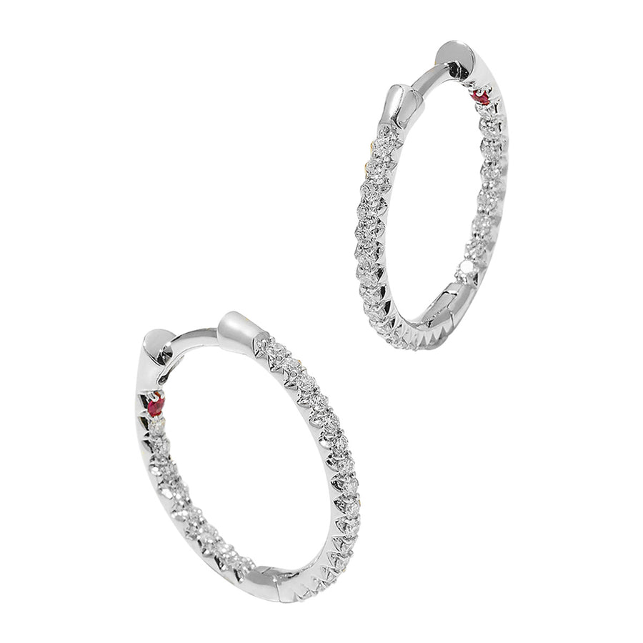 0.40Ct Diamond X-Small Pave Hoop Earring in 18K White Gold, 18mm