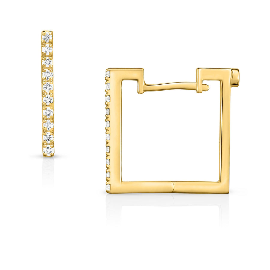 18K YELLOW GOLD 20 FULL CUT DIAMONDS=0.19CTS (G-H/SI) SQUARE HOOP EARRINGS