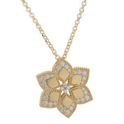 Vernazza 0.05ct Diamond and Mother of Pearl Daisy Pendant in 18K Yellow Gold, on 31" chain