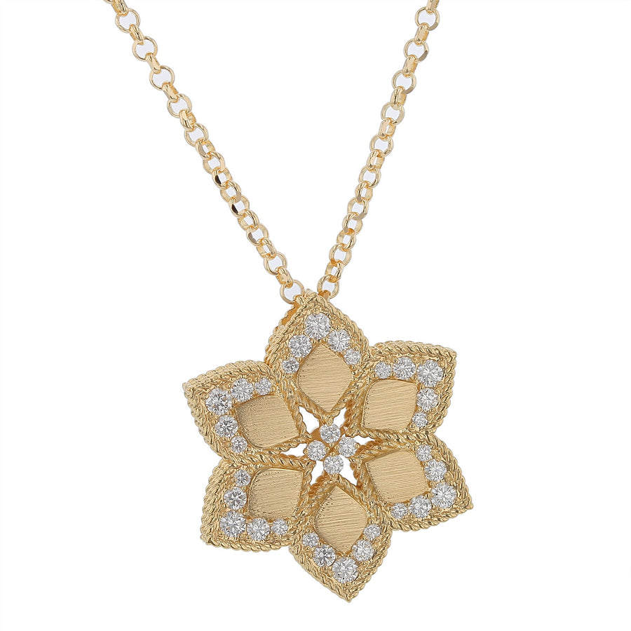 Vernazza 0.05ct Diamond and Mother of Pearl Daisy Pendant in 18K Yellow Gold, on 31" chain